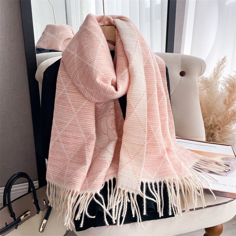 Geometric Print Scarf with Floral Accent in Pink/Cream