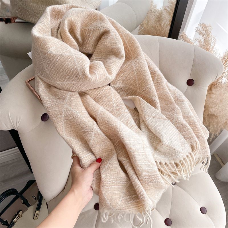 Geometric Print Scarf with Floral Accent in Beige/Cream