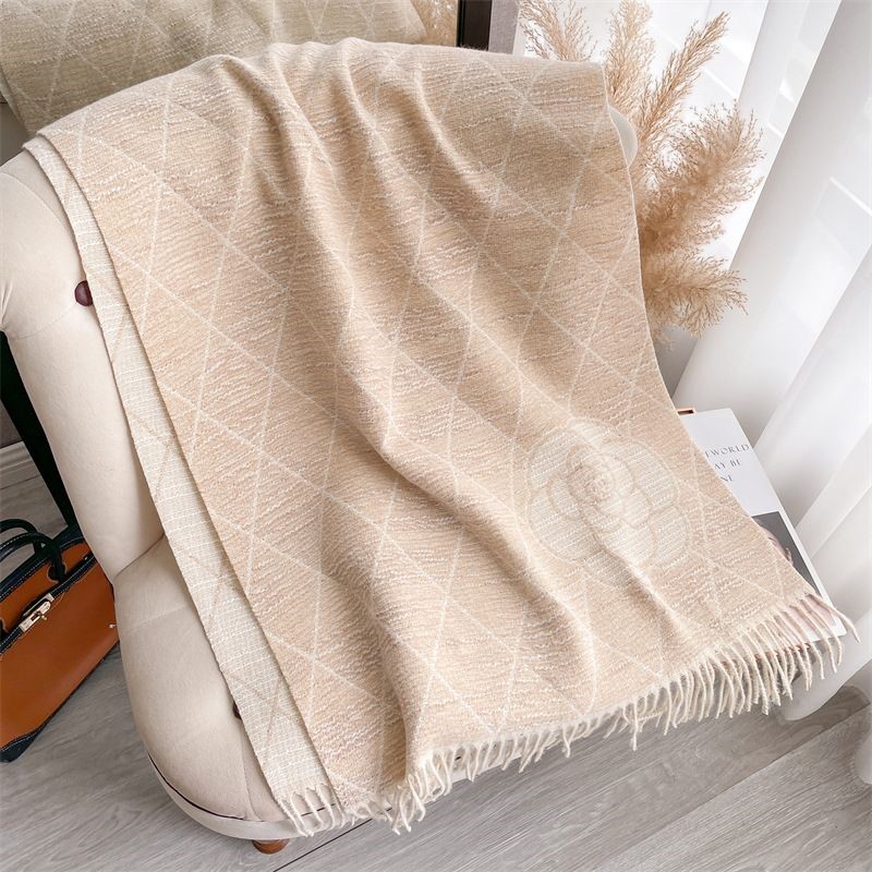 Geometric Print Scarf with Floral Accent in Beige/Cream