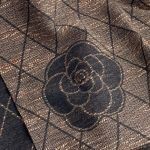 Geometric Print Scarf with Floral Accent in Brown/Black