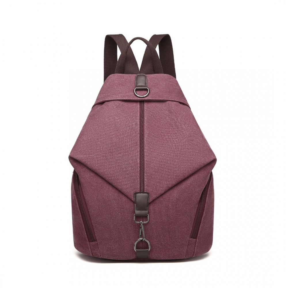 Kono Fashion Anti-Theft Canvas Backpack - This Backpack has a unique anti-theft feature. In Claret.