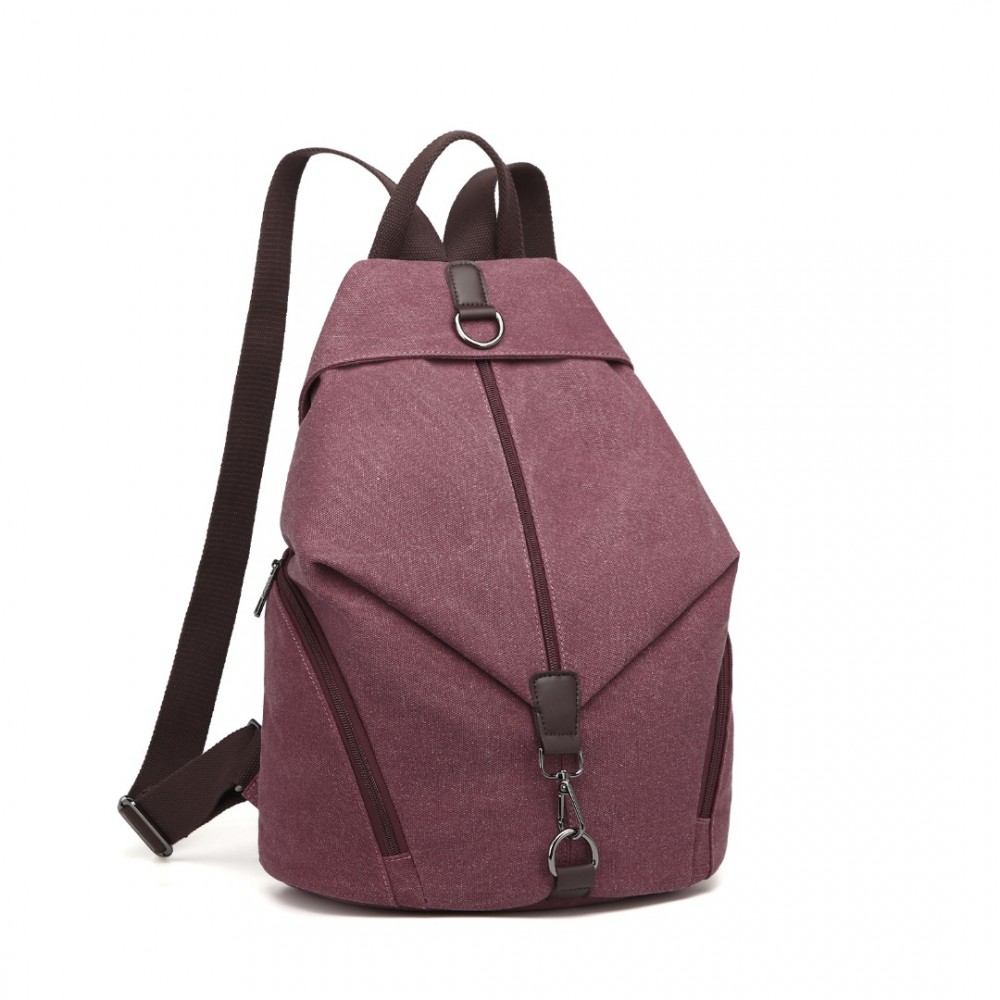 Kono Fashion Anti-Theft Canvas Backpack - This Backpack has a unique anti-theft feature. In Claret.
