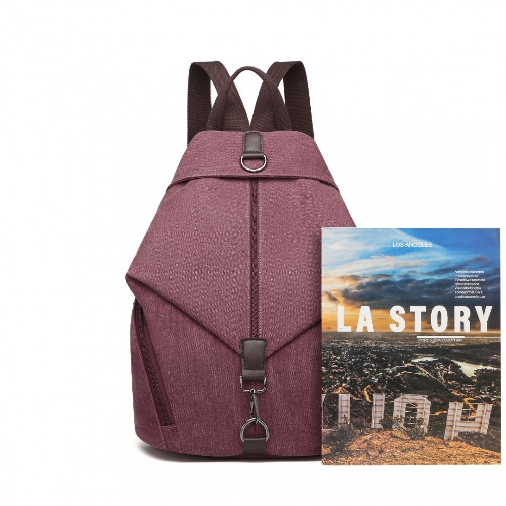 Kono Fashion Anti-Theft Canvas Backpack - This Backpack has a unique anti-theft feature. In Claret.