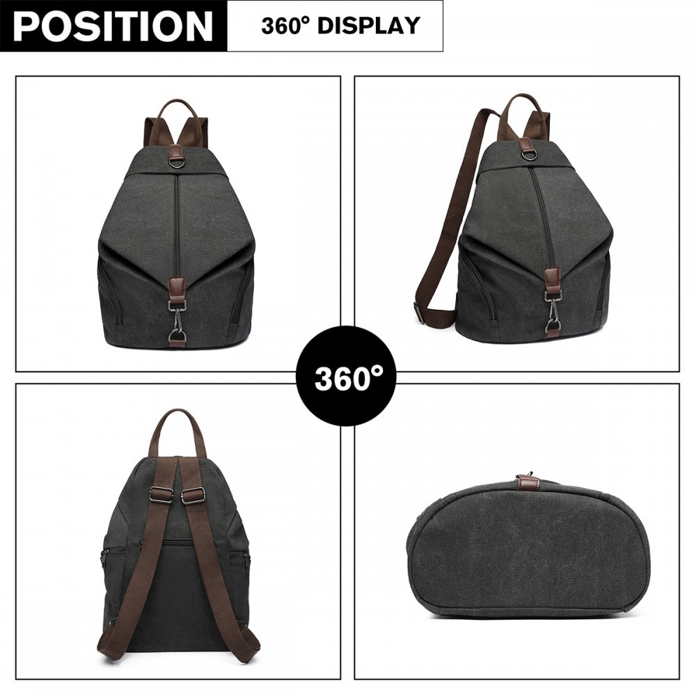 Kono Fashion Anti-Theft Canvas Backpack - This Backpack has a unique anti-theft feature. In Black.