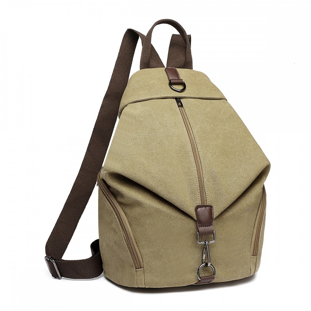 Kono Fashion Anti-Theft Canvas Backpack - This Backpack has a unique anti-theft feature. In Khaki.
