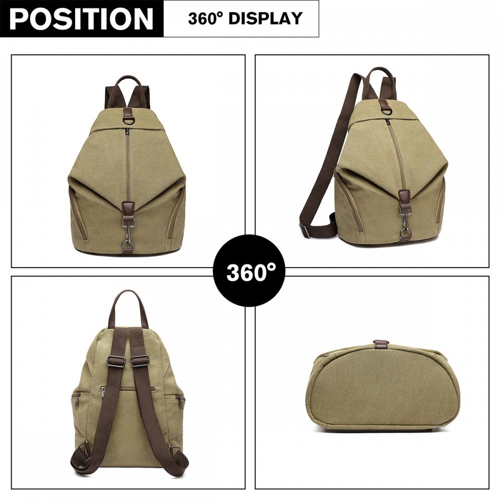Kono Fashion Anti-Theft Canvas Backpack - This Backpack has a unique anti-theft feature. In Khaki.