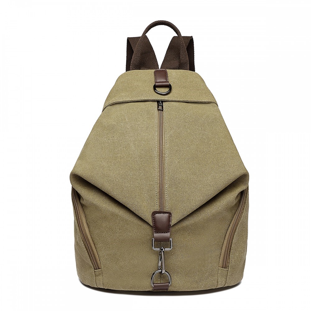 Kono Fashion Anti-Theft Canvas Backpack - This Backpack has a unique anti-theft feature. In Khaki.