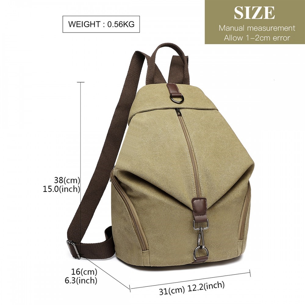 Kono Fashion Anti-Theft Canvas Backpack - This Backpack has a unique anti-theft feature. In Khaki.