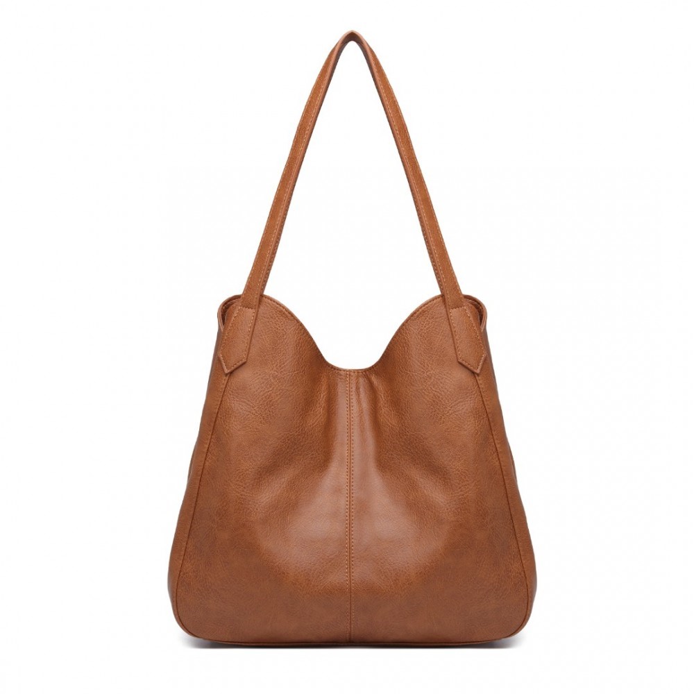 Miss Lulu Soft Leather Multiple Pocket Tote Shoulder Bag - Tan
