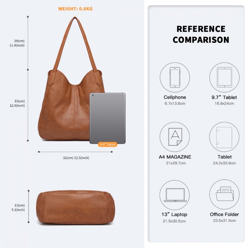 Miss Lulu Soft Leather Multiple Pocket Tote Shoulder Bag - Tan