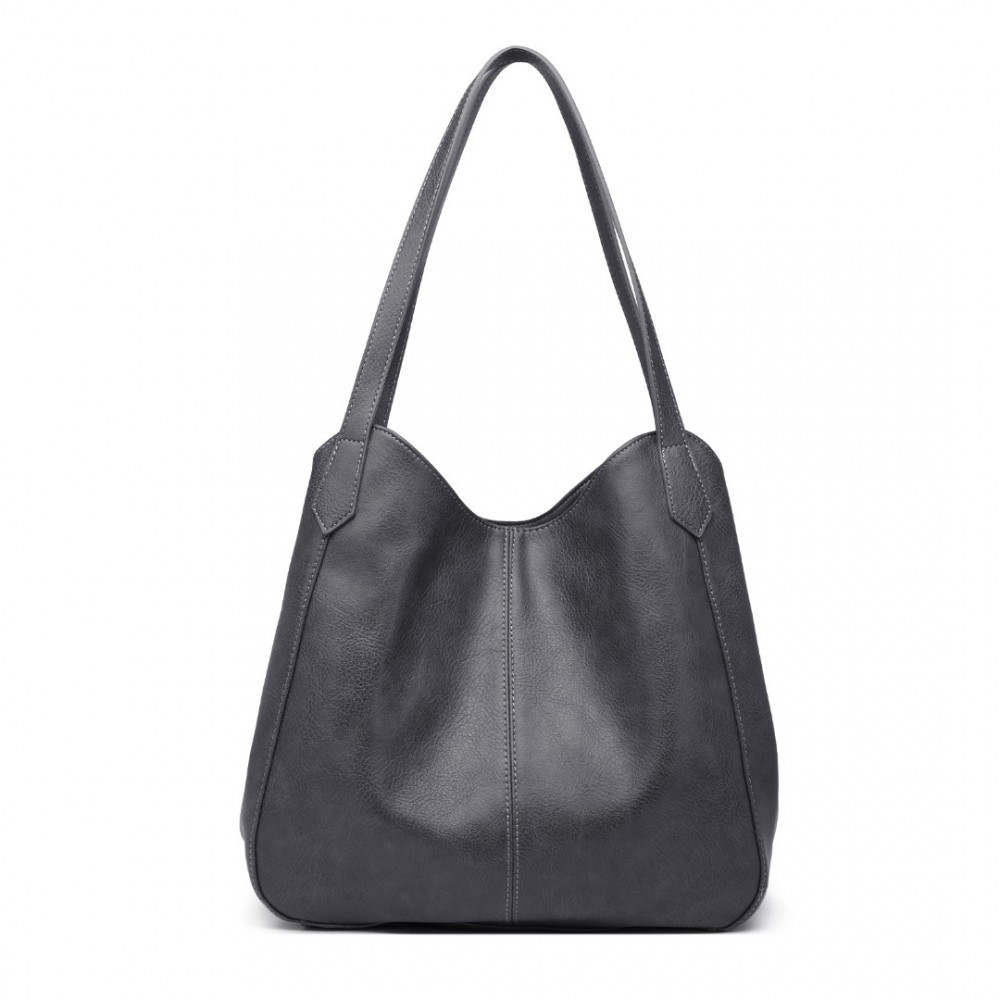 Miss Lulu Soft Leather Multiple Pocket Tote Shoulder Bag - Grey