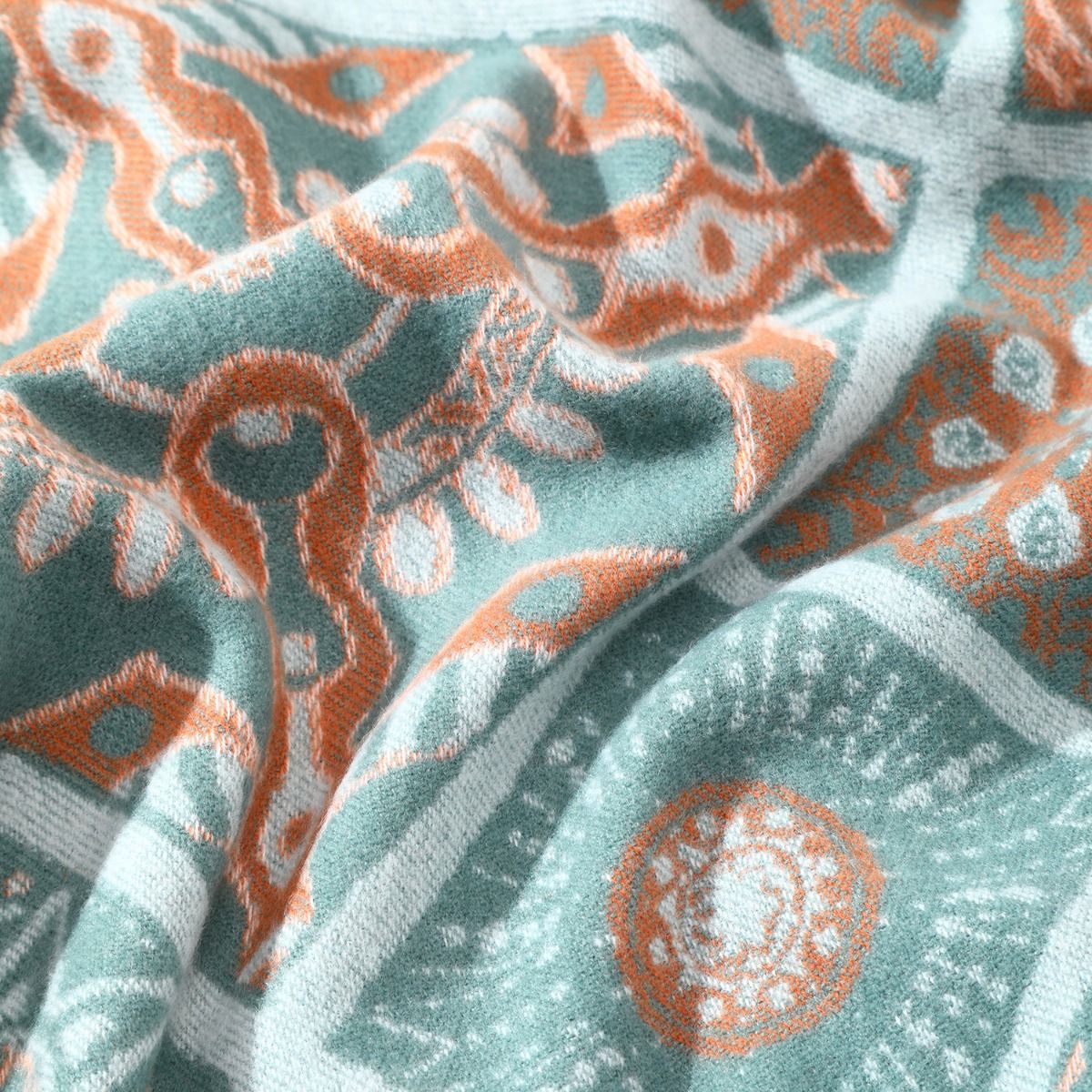 Elegant Bohemian Sunflower Wool mix Scarf in Aqua Blue