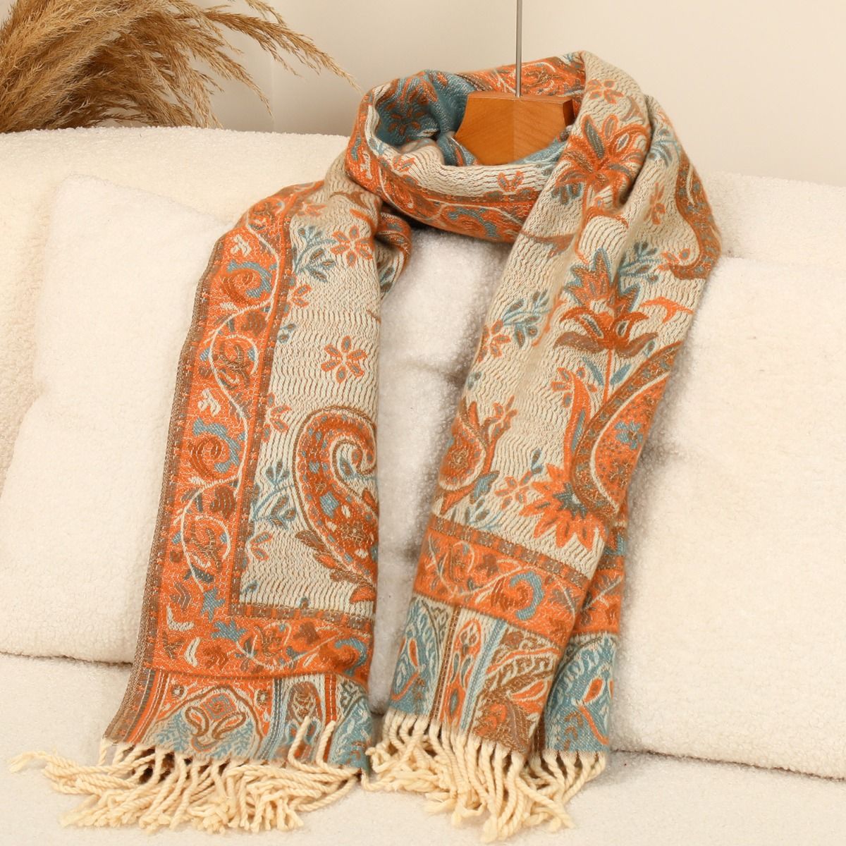 Autumn Breeze Paisley Shawl in Orange 