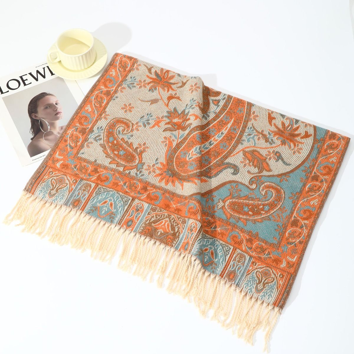 Autumn Breeze Paisley Shawl in Orange