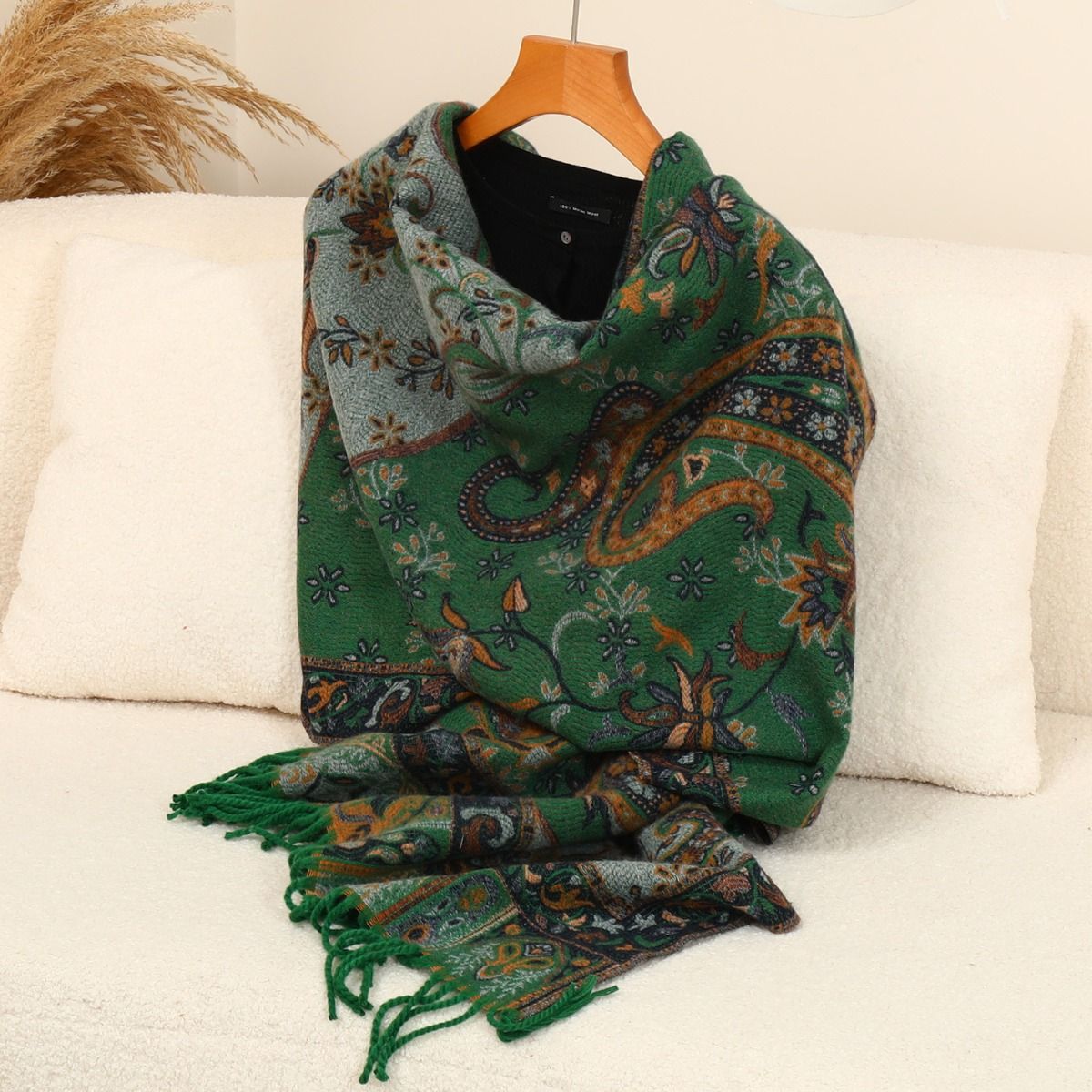 Autumn Breeze Paisley Shawl in Dark Green