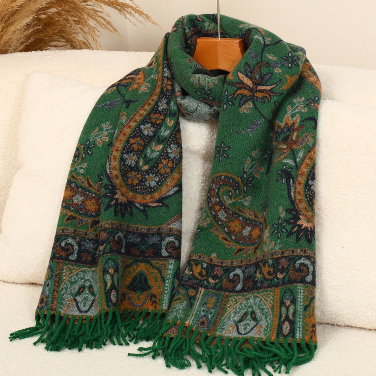 Autumn Breeze Paisley Shawl in Dark Green