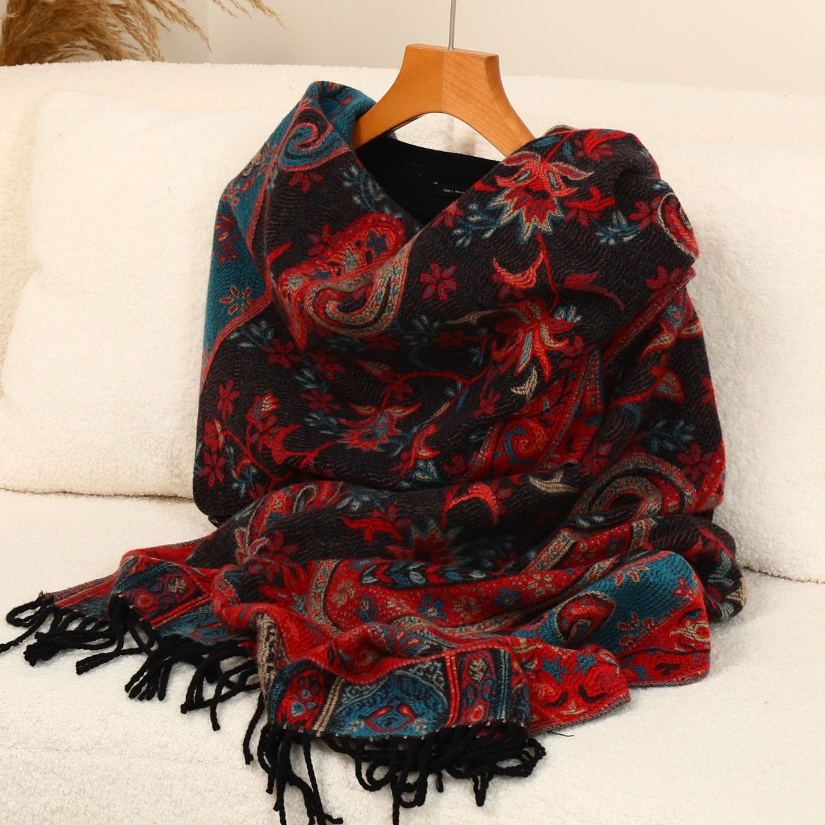 Autumn Breeze Paisley Shawl in Burgundy Red
