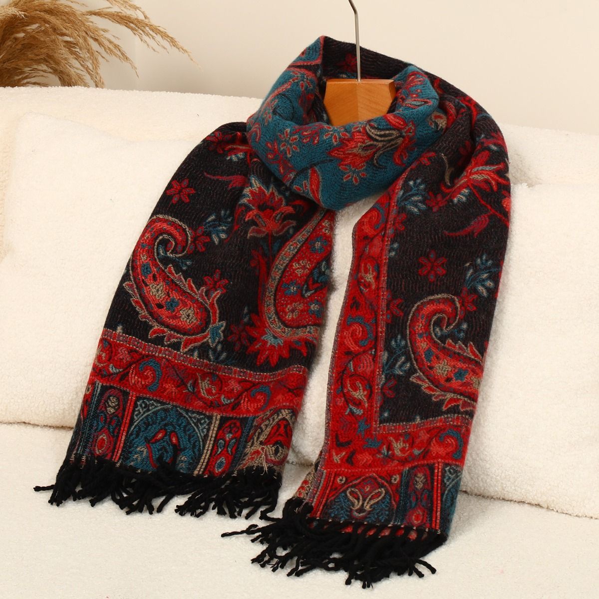 Autumn Breeze Paisley Shawl in Burgundy Red
