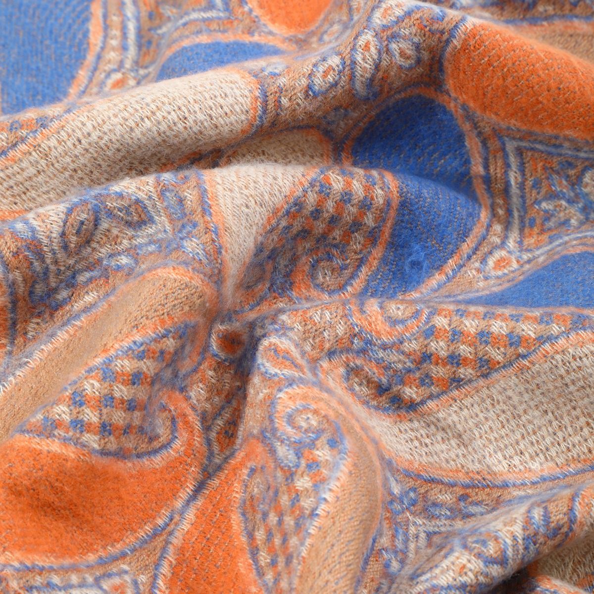 Paisley Teardrops with Tassels Wool Scarf in Orange