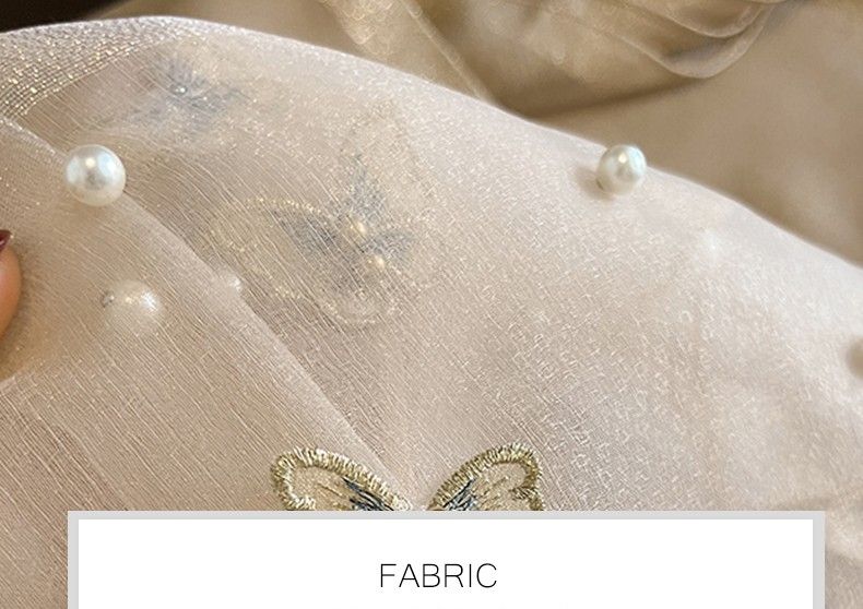 Silk Scarf with Embroidered Butterflies & Pearls in Cream. Graceful and Timeless, it makes a perfect Gift for any occasion.