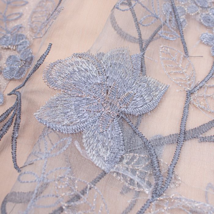 Silk Scarf with Embroidered Flowers in Blue. Graceful & Timeless makes a perfect Gift for any occasion.