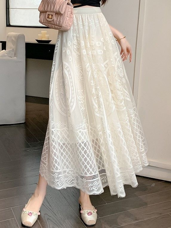 Elegant Layered Pink Tulle Maxi Skirt in Ivory