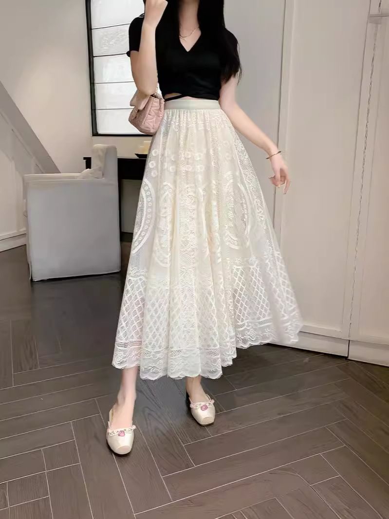 Elegant Layered Pink Tulle Maxi Skirt in Ivory