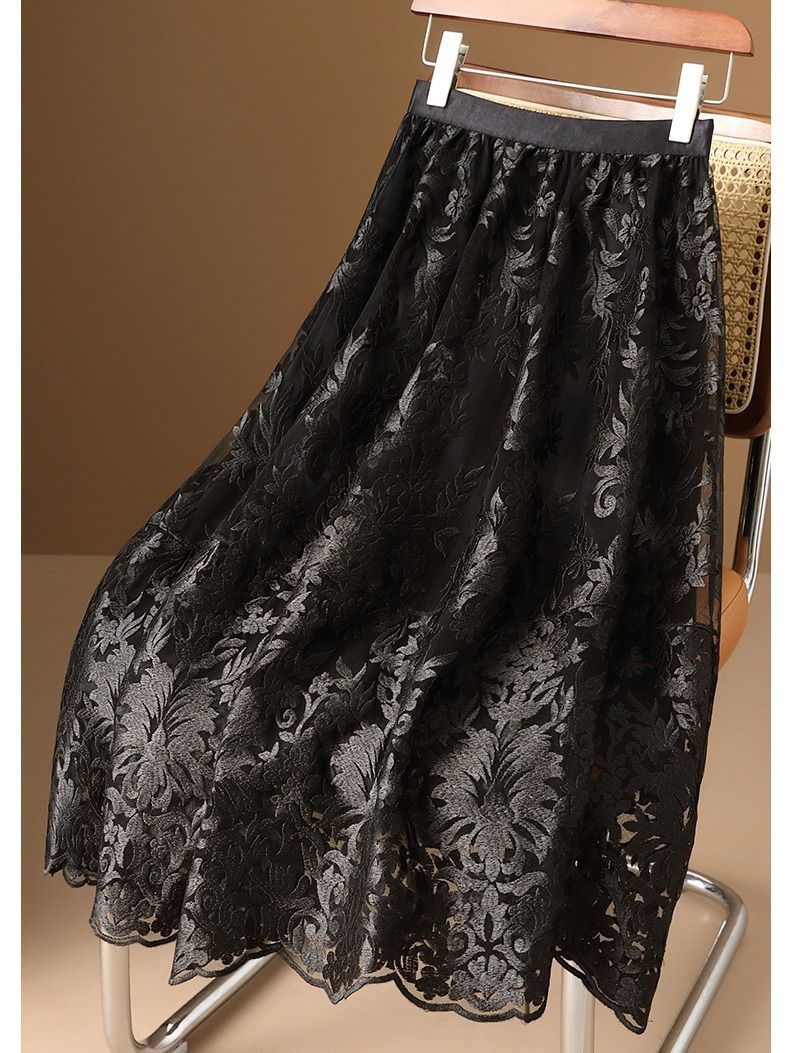 Bohemian Lace Maxi Bloom Skirt in Black