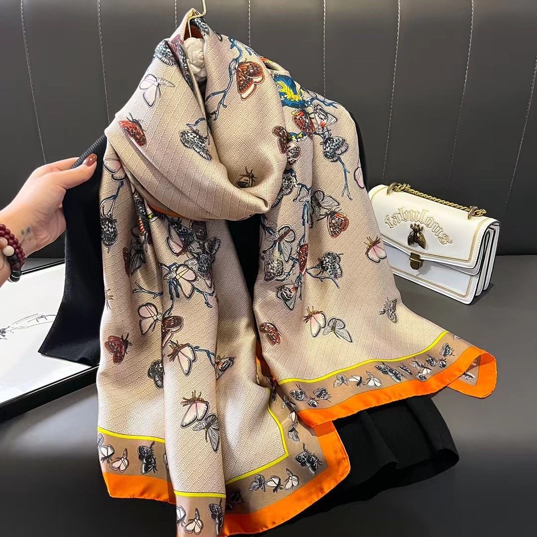 Unique Butterfly Design Satin Scarf in Taupe
