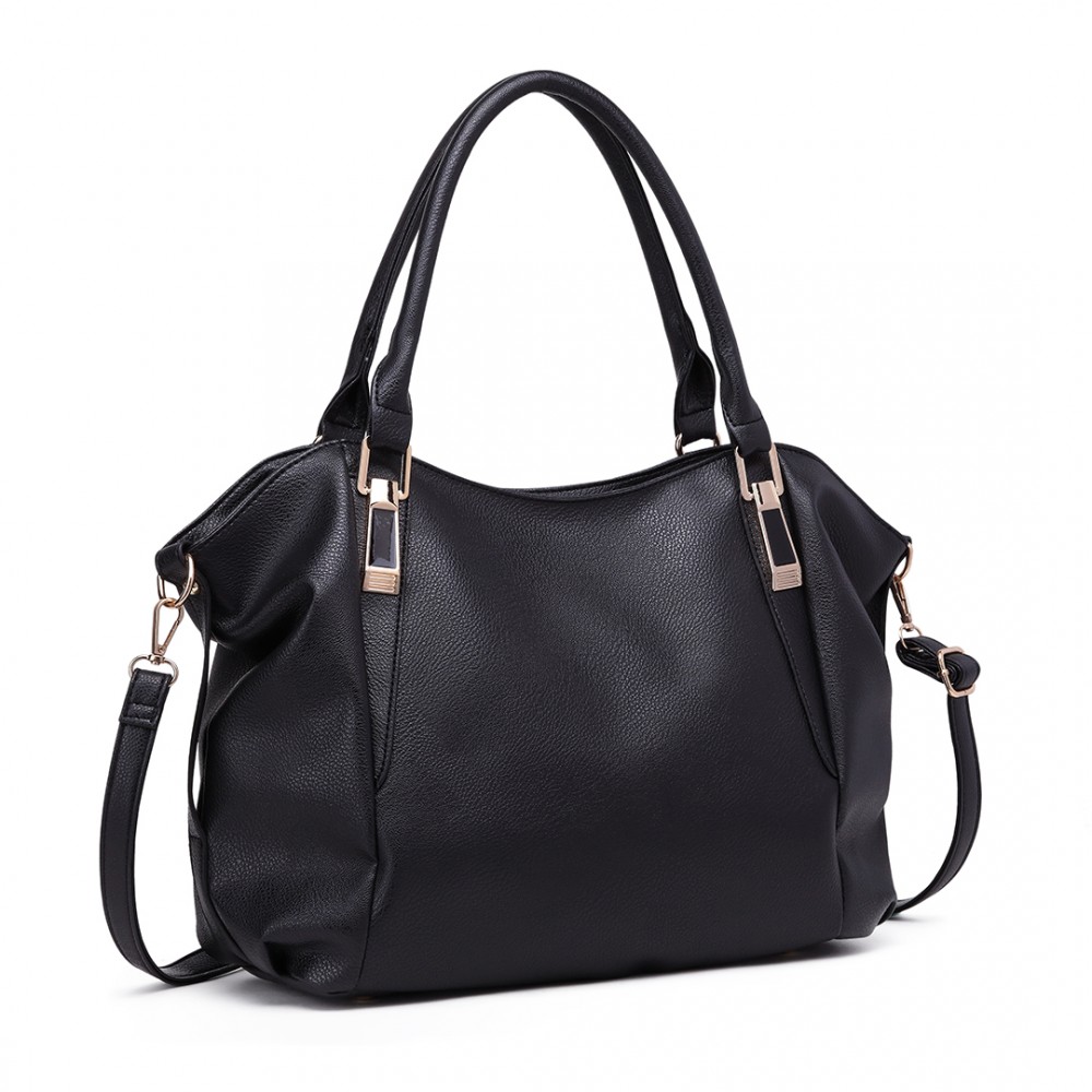 Miss Lulu Soft Leather Elegant Simple Shoulder Bag - Black