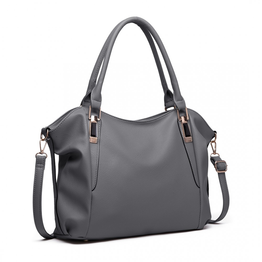 Miss Lulu Soft Leather Elegant Simple Shoulder Bag - Grey