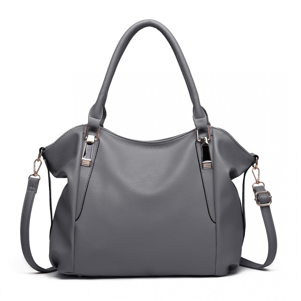 Miss Lulu Soft Leather Elegant Simple Shoulder Bag - Grey