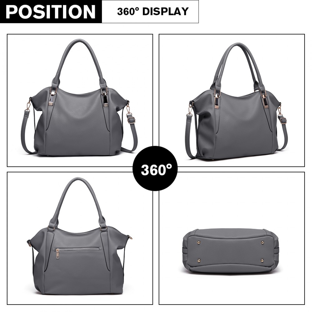 Miss Lulu Soft Leather Elegant Simple Shoulder Bag - Grey