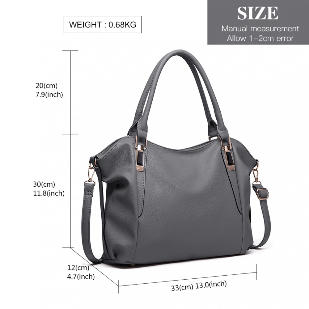 Miss Lulu Soft Leather Elegant Simple Shoulder Bag - Grey