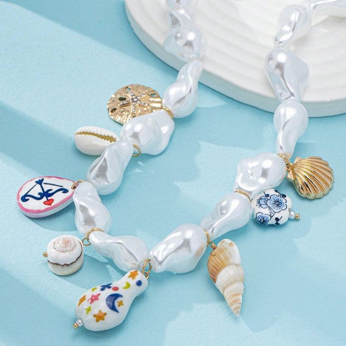 Seashell Charm Pearl Necklace