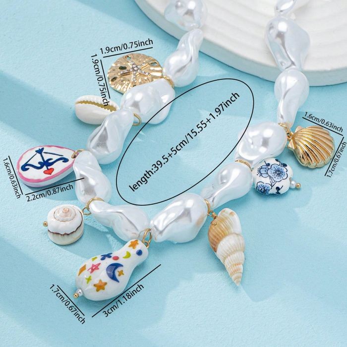 Seashell Charm Pearl Necklace