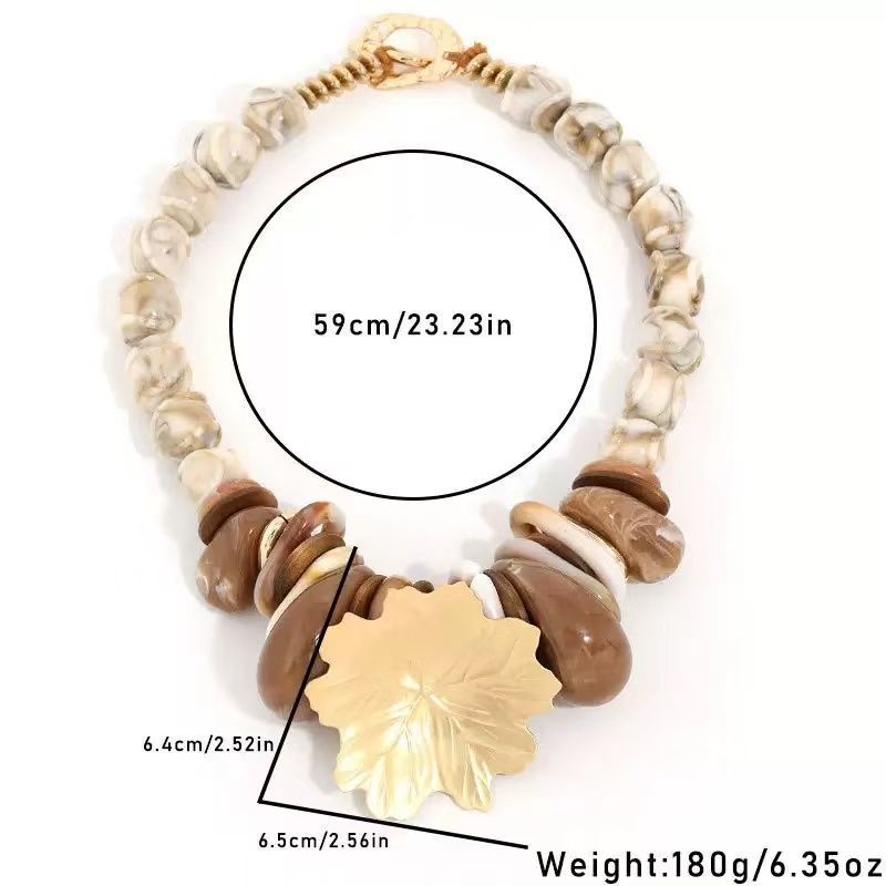 Chunky Pearl & Shell Necklace with Leaf