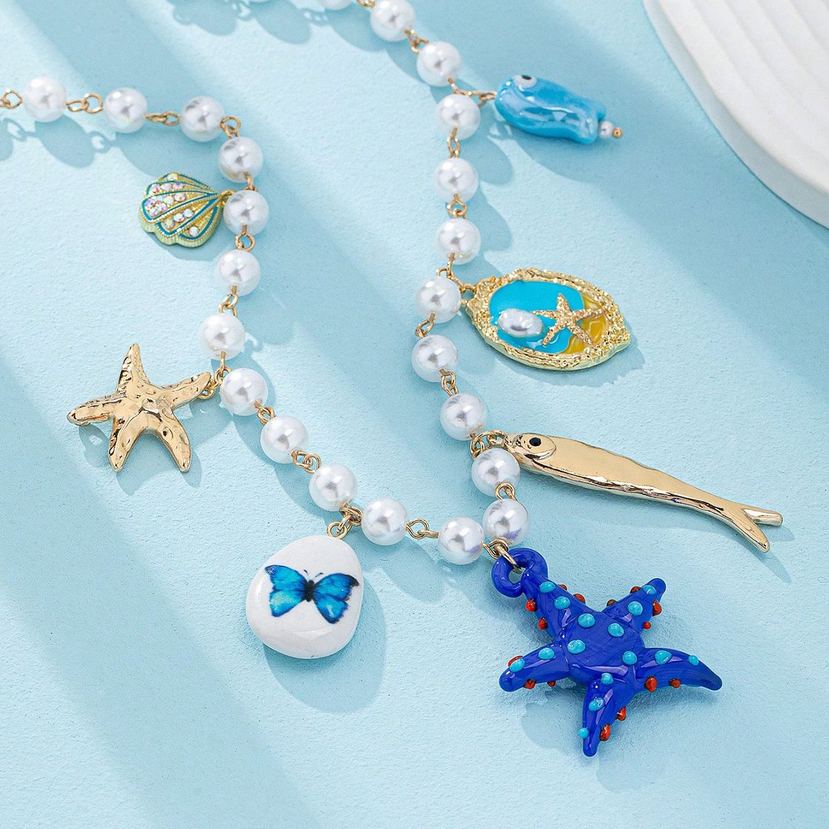  Starfish and Mermaid Dreams Necklace in Blue