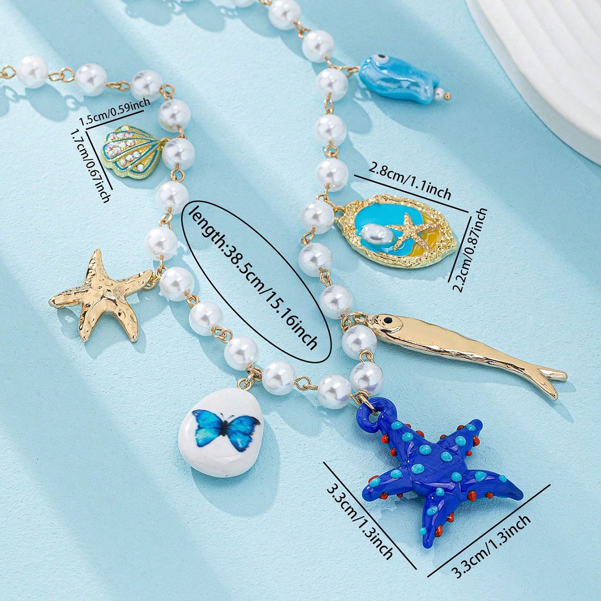  Starfish and Mermaid Dreams Necklace in Blue
