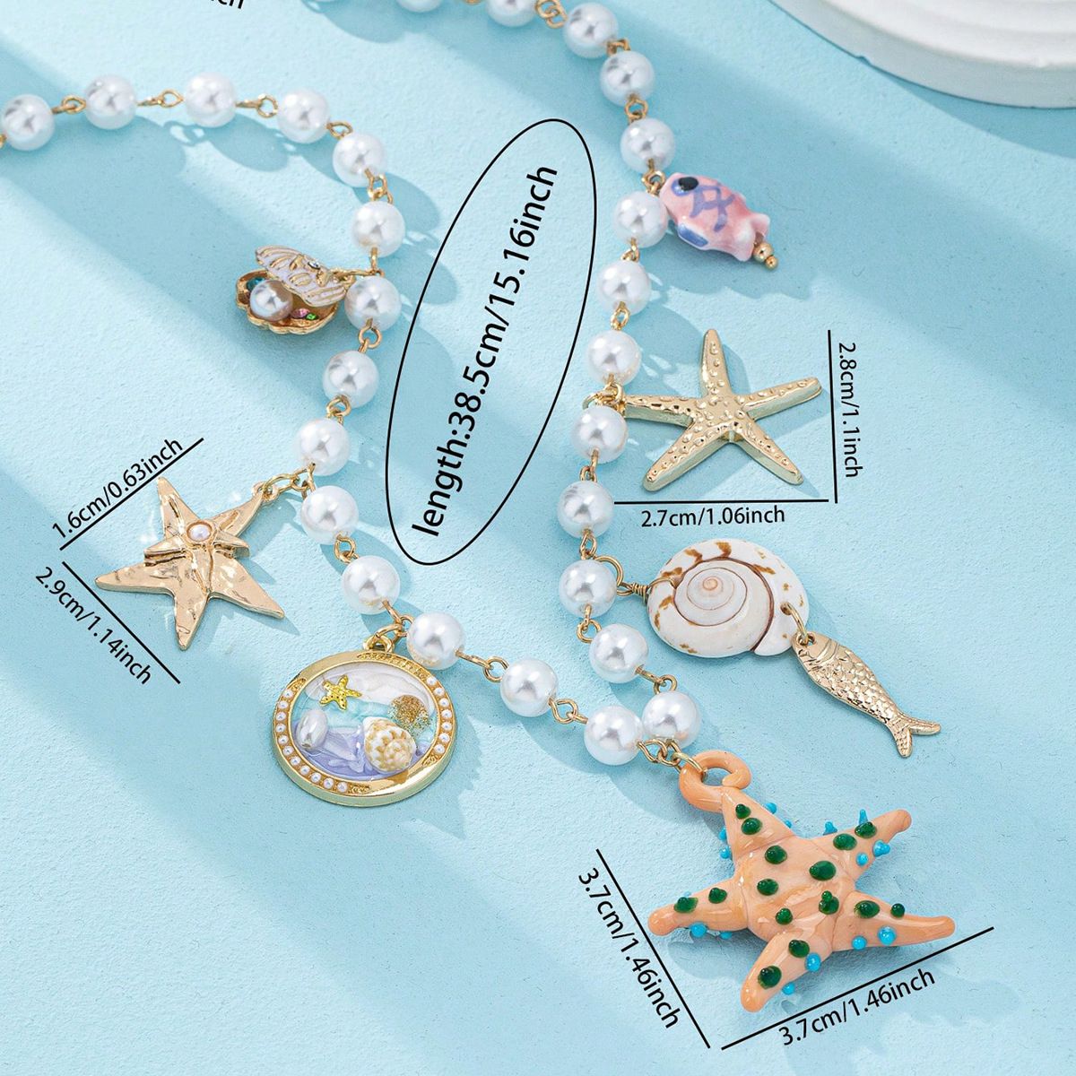 Starfish and Mermaid Dreams Necklace in Orange 