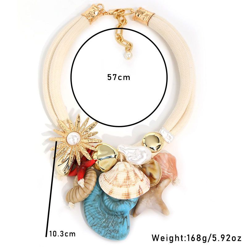 Seashell & Starfish Rope Choker Necklace in Cream 
