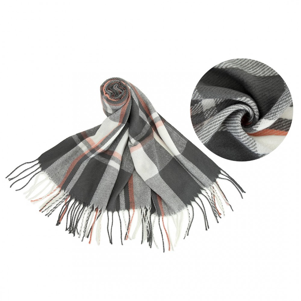 Acrylic Fashion Women's Long Shawl Grid Tassel Winter Warm Oversized Scarf - Grey