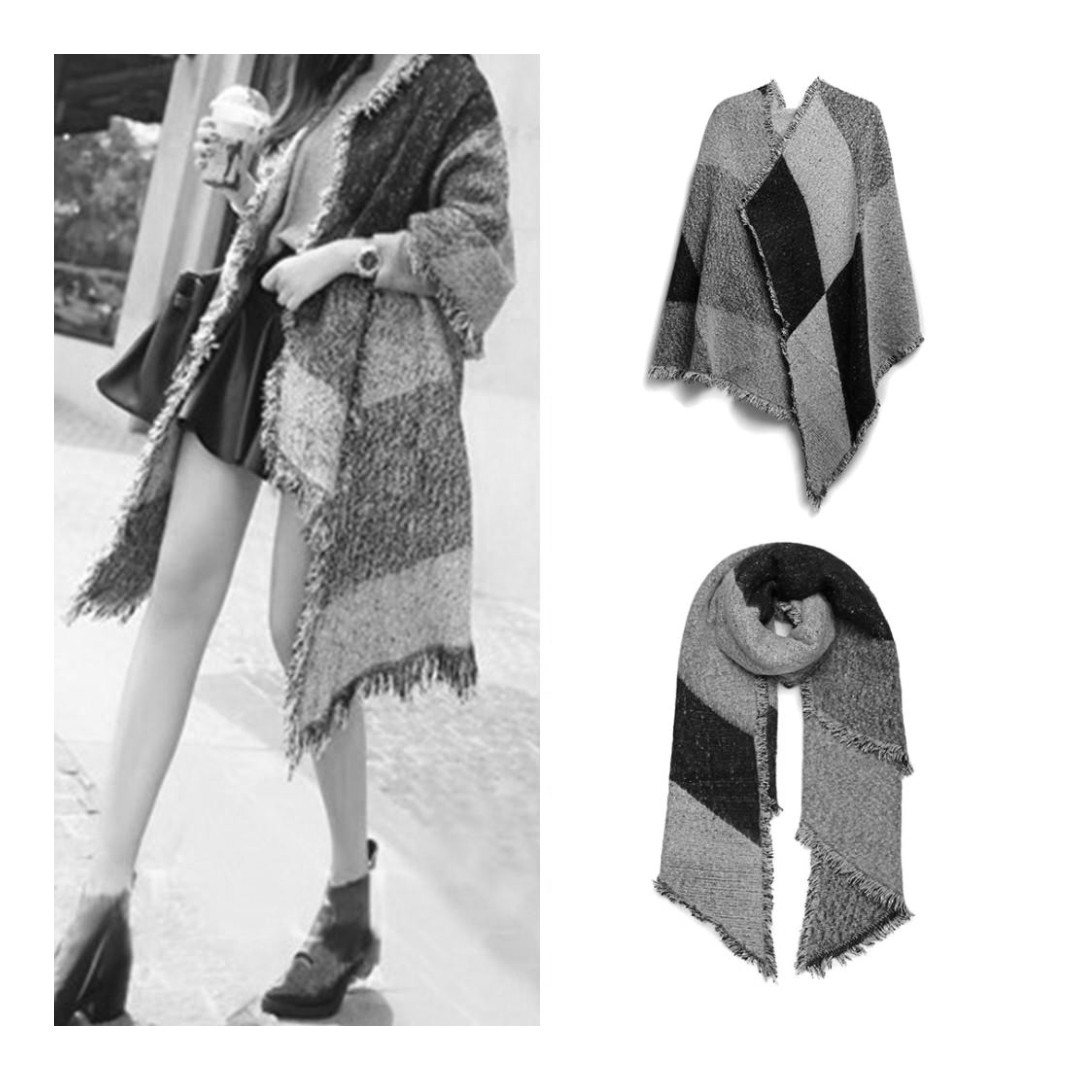 Women Ladies Fashion Plaid Scarf Blanket Winter Warm Wrap Shawl - Black