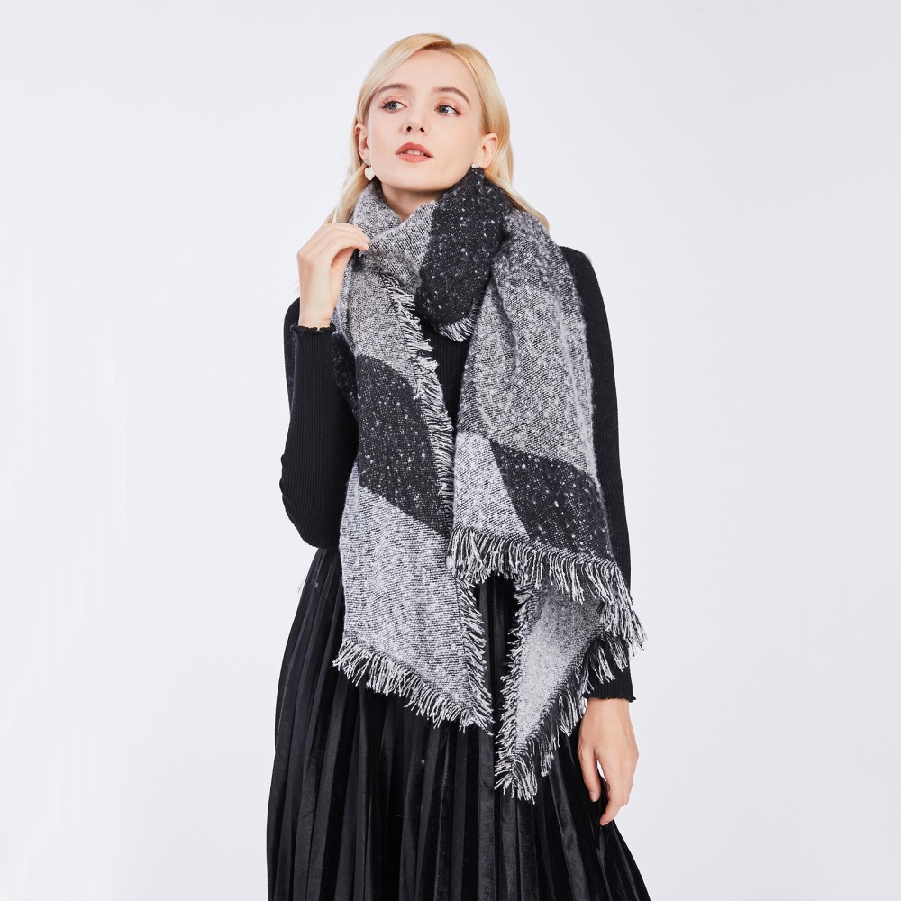 Women Ladies Fashion Plaid Scarf Blanket Winter Warm Wrap Shawl - Black