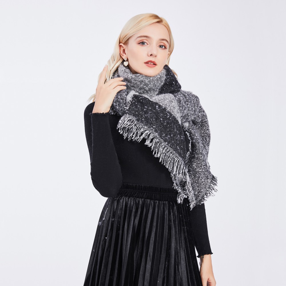 Women Ladies Fashion Plaid Scarf Blanket Winter Warm Wrap Shawl - Black