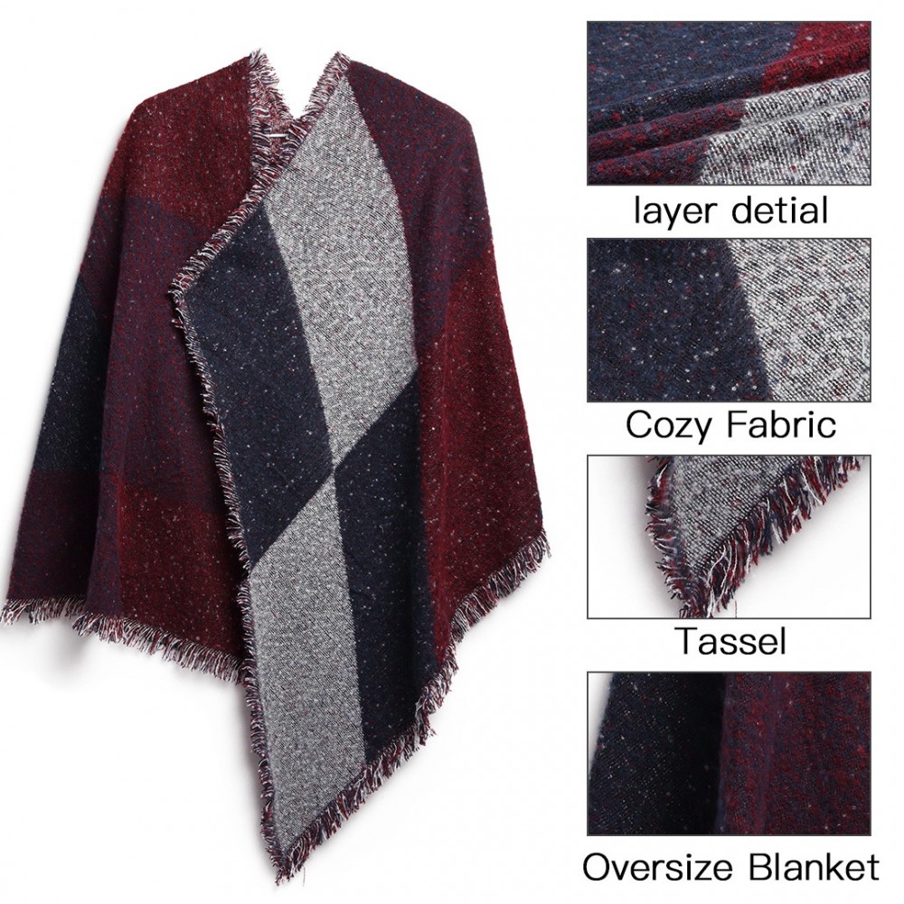 Women Ladies Fashion Plaid Scarf Blanket Winter Warm Wrap Shawl - Red