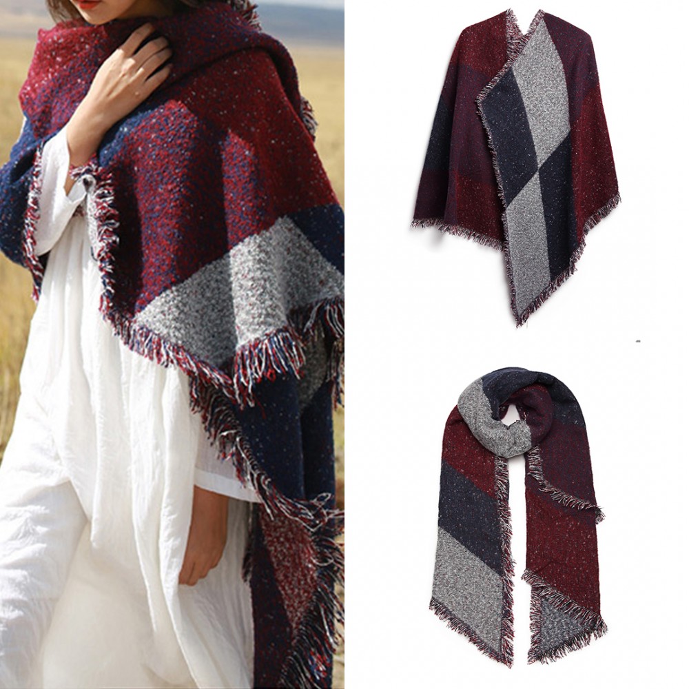 Women Ladies Fashion Plaid Scarf Blanket Winter Warm Wrap Shawl - Red