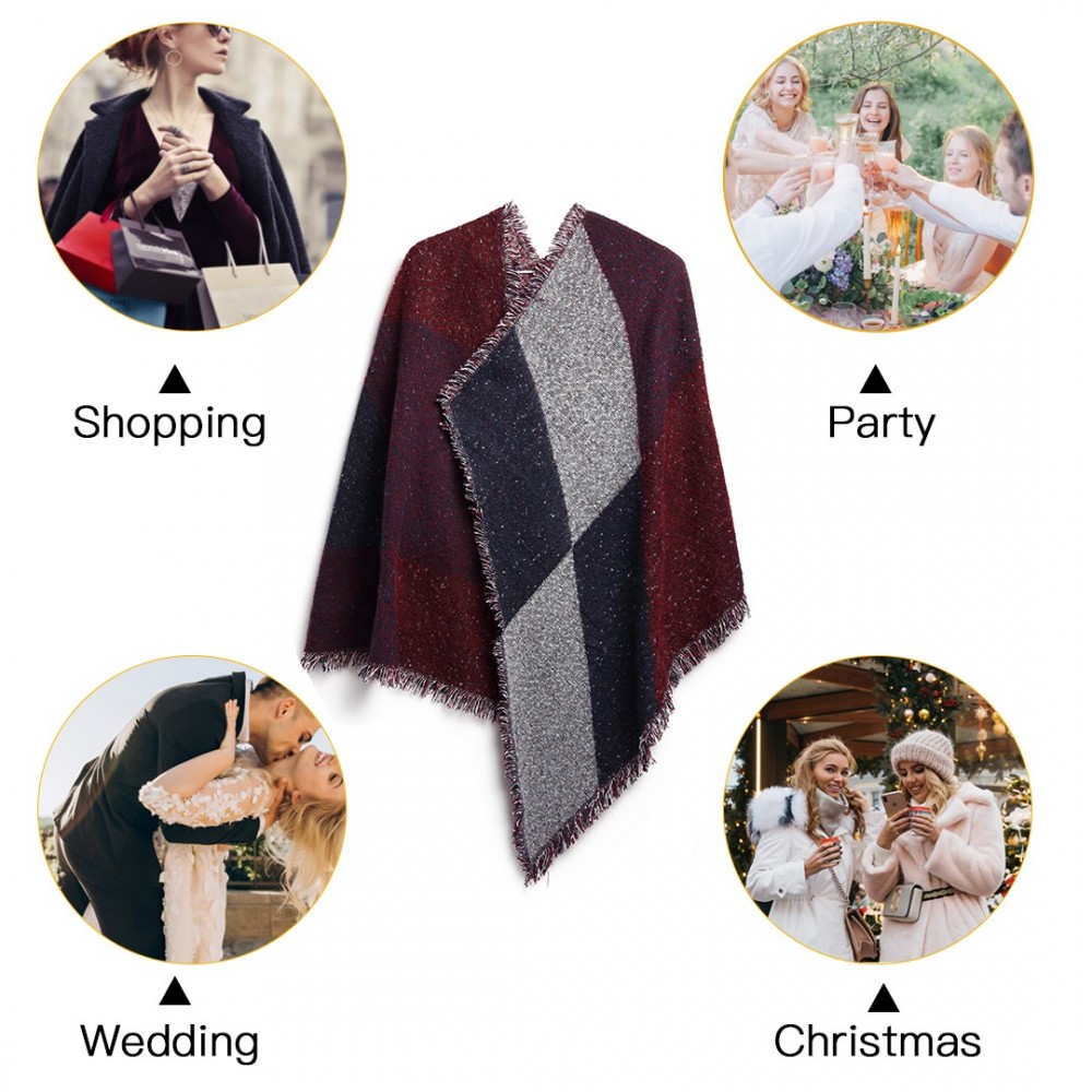 Women Ladies Fashion Plaid Scarf Blanket Winter Warm Wrap Shawl - Red
