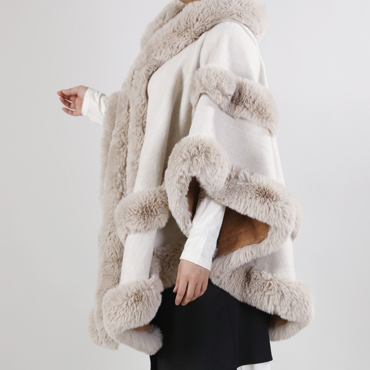 Just arrived -NEW DESIGN - Poncho Cape with Plush Faux Fur Detailing in Cream