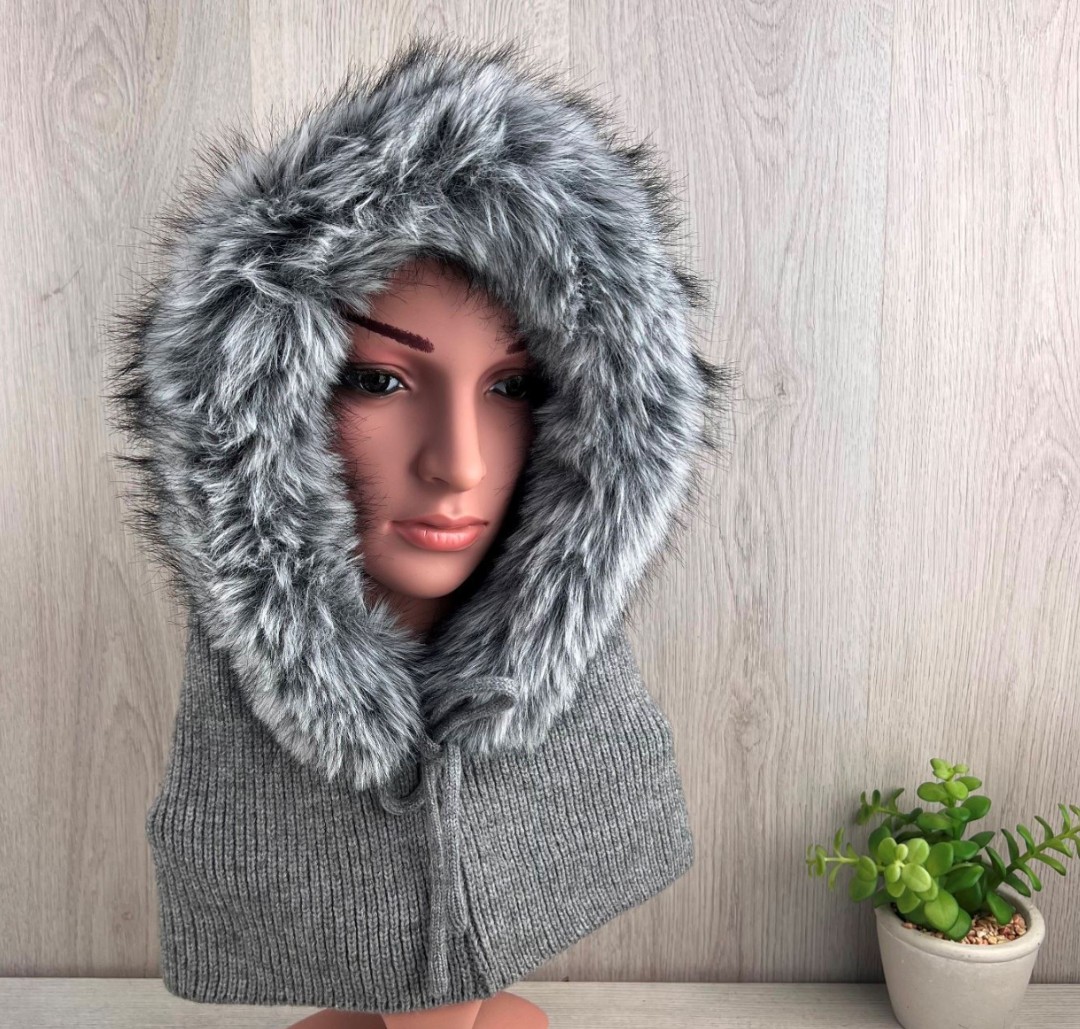 Our exquisite Balaclava, Women's Winter Hood in Grey. Featuring Faux Fur trim. The perfect gift for her!